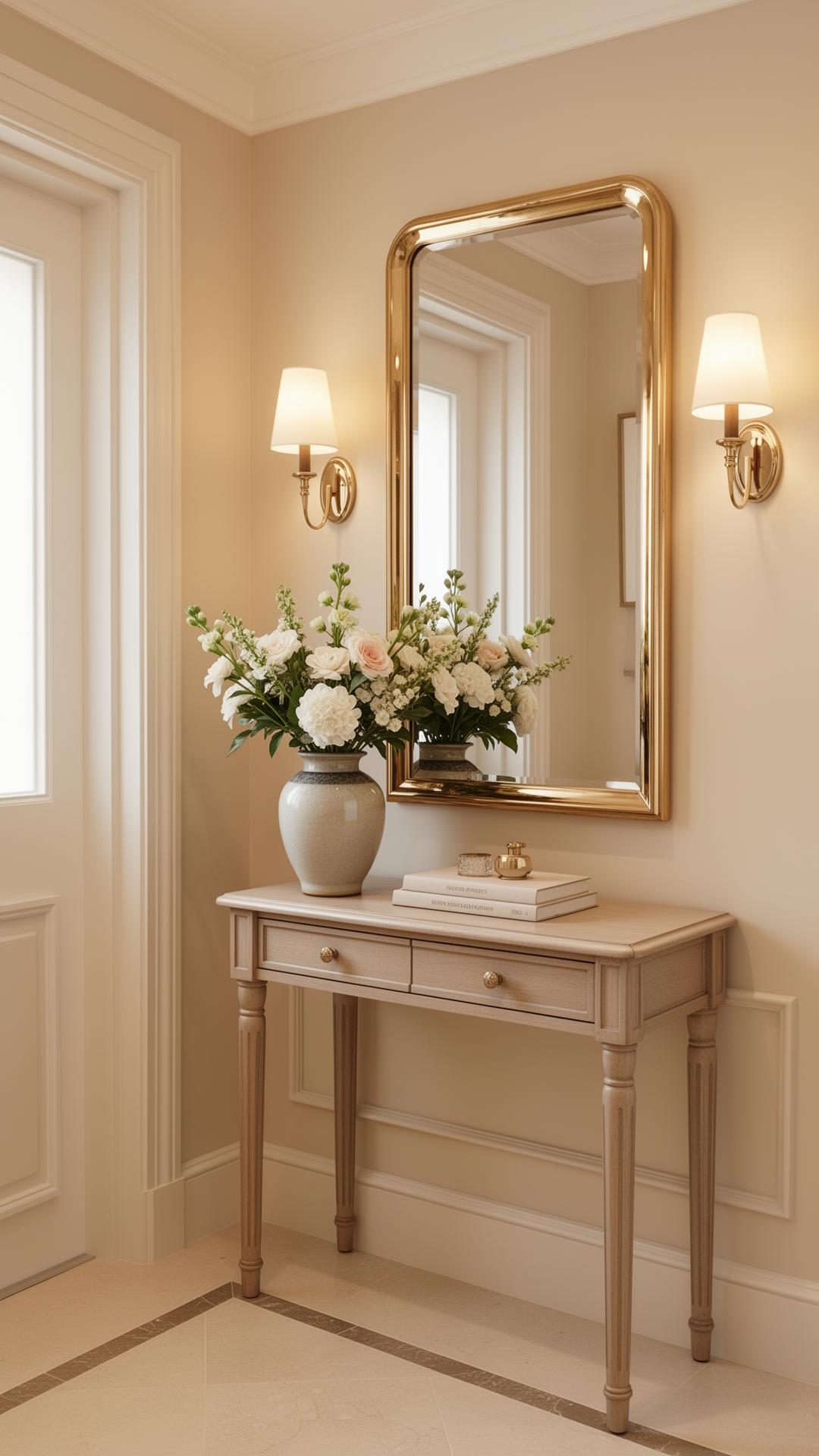 Elegant entryway with fresh flowers